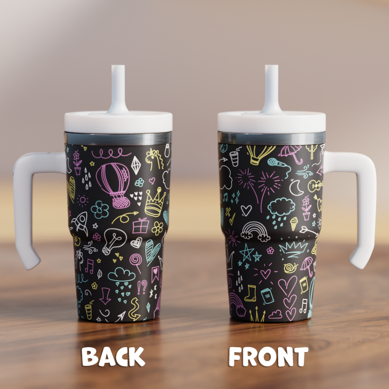 Chalkboard Doodles Spill Proof Kids CREWCUP 20oz