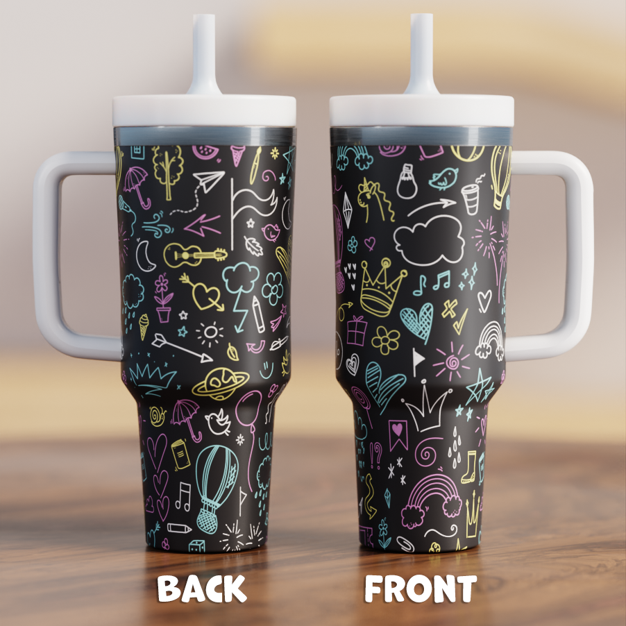 Chalkboard Doodles Spill Proof Adult CREWCUP 40oz