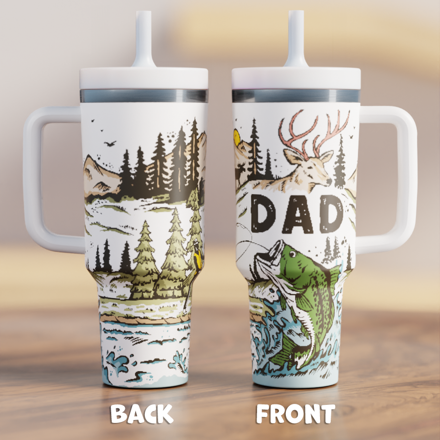 Dad Outdoors Spill Proof Adult 40oz CREWCUP (Deer and fishing)
