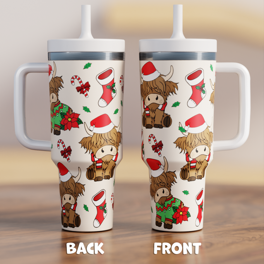 Highland Cow Christmas Spill Proof Adult CREWCUP 40oz