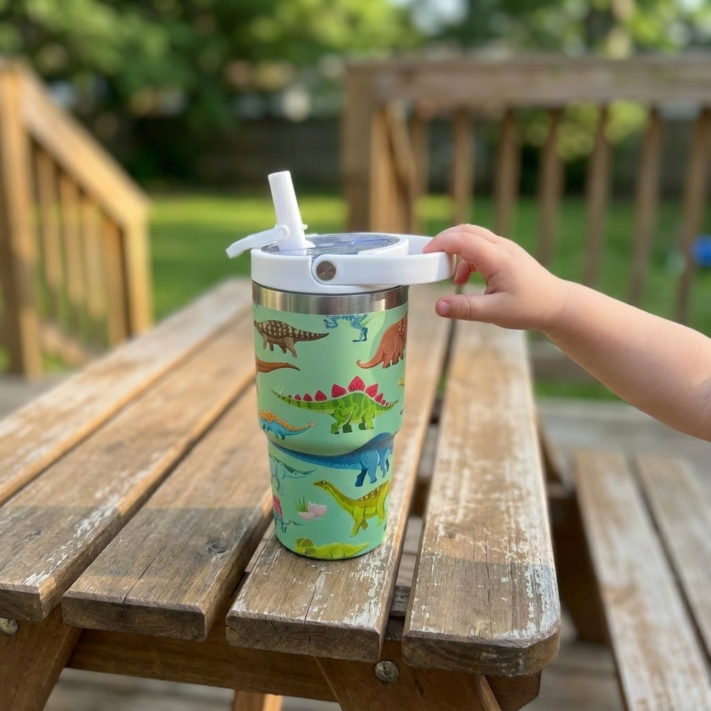 Bucket Handle 20oz Crewcup | Spill-Proof Flip Straw