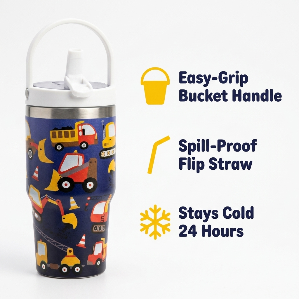 Bucket Handle 20oz Crewcup | Spill-Proof Flip Straw