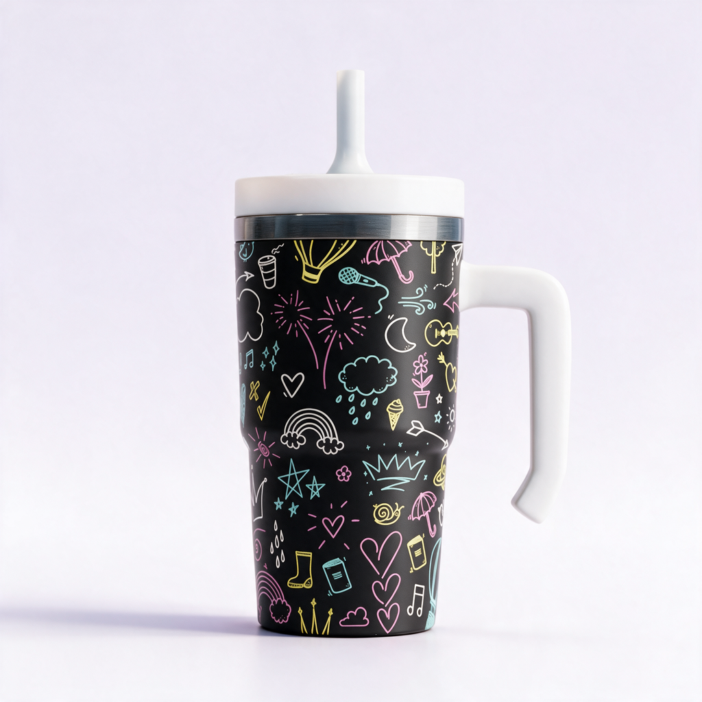 Chalkboard Doodles Spill Proof Kids CREWCUP 20oz