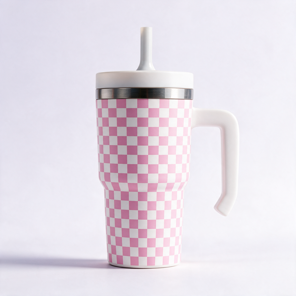 Checkered Pink Spill Proof Kids CREWCUP 20oz