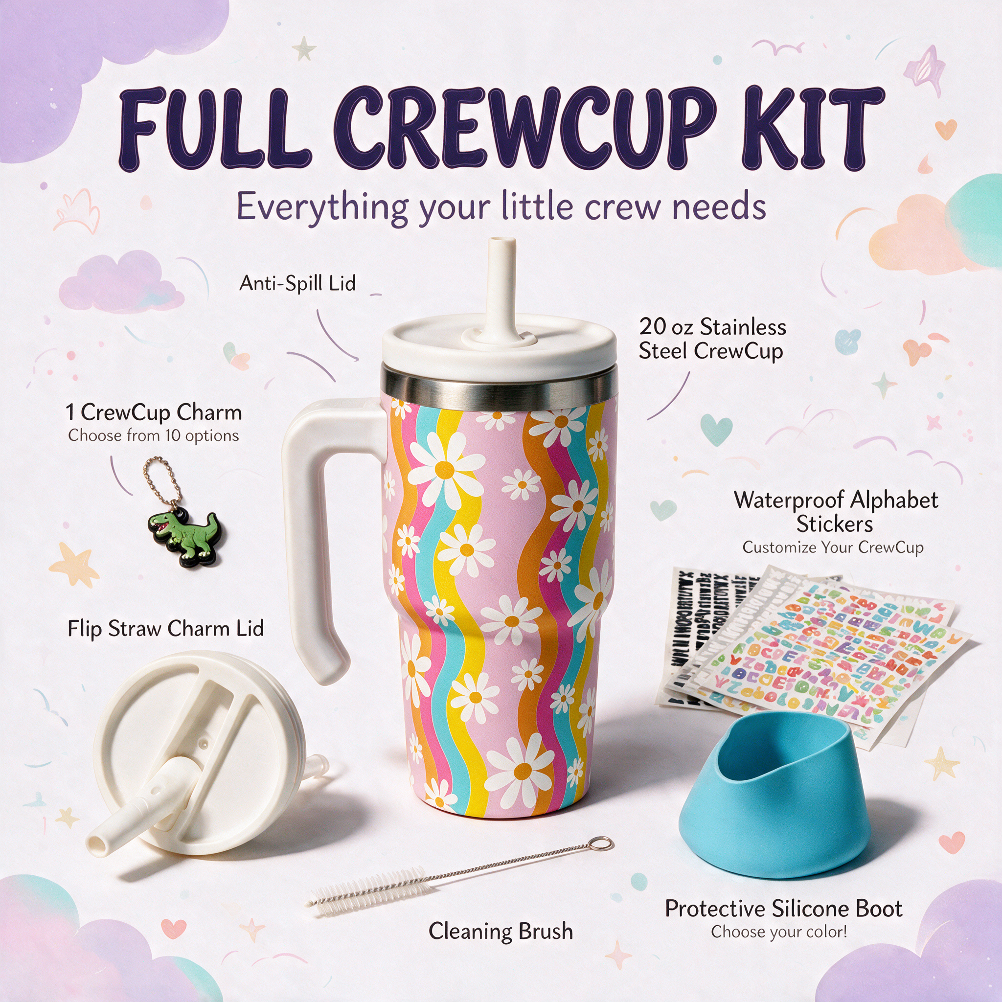 Flowers Spill Proof Kids CREWCUP 20oz