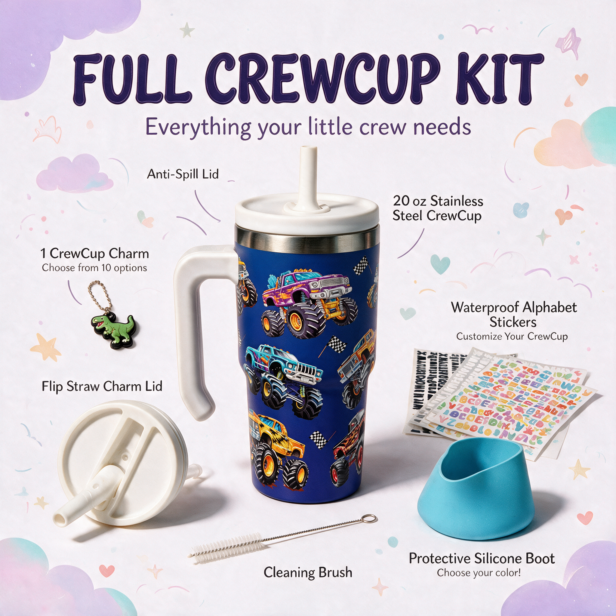 Monster Truck Spill Proof Kids CREWCUP 20oz