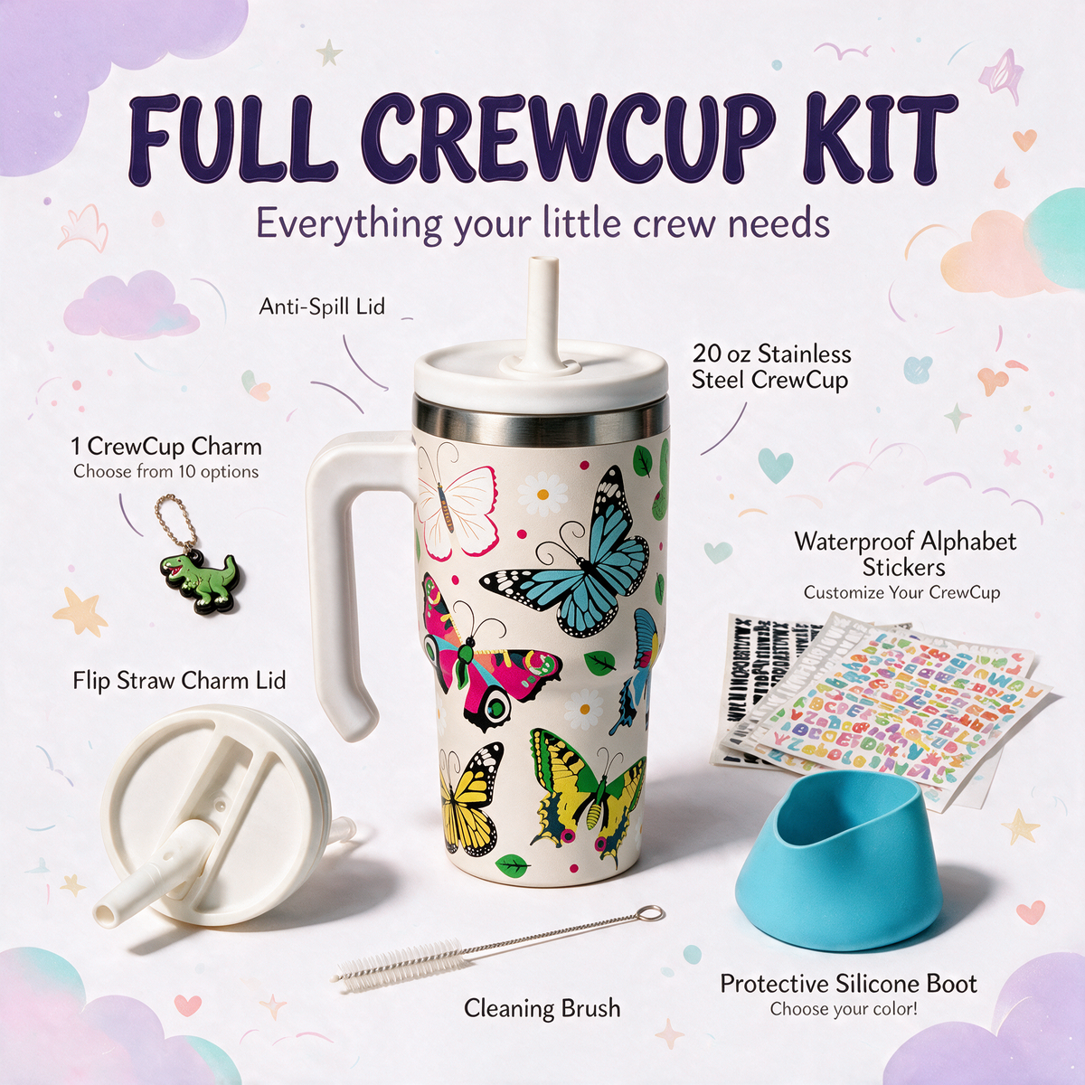 Butterfly Spill Proof Kids CREWCUP 20oz