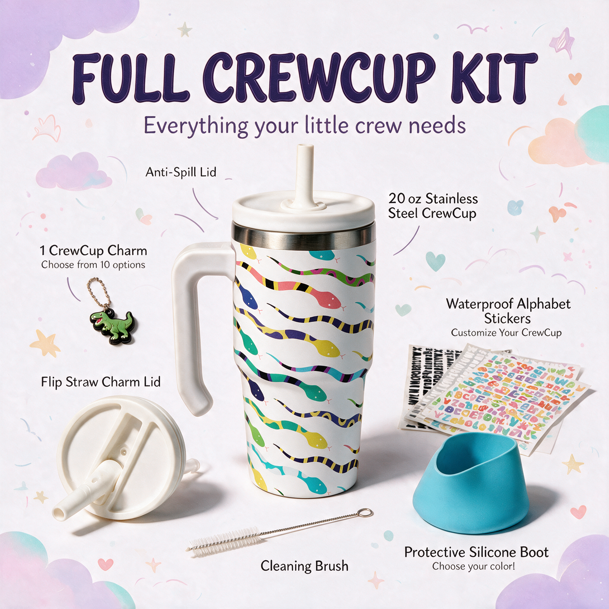 Snakes Spill Proof Kids CREWCUP 20oz
