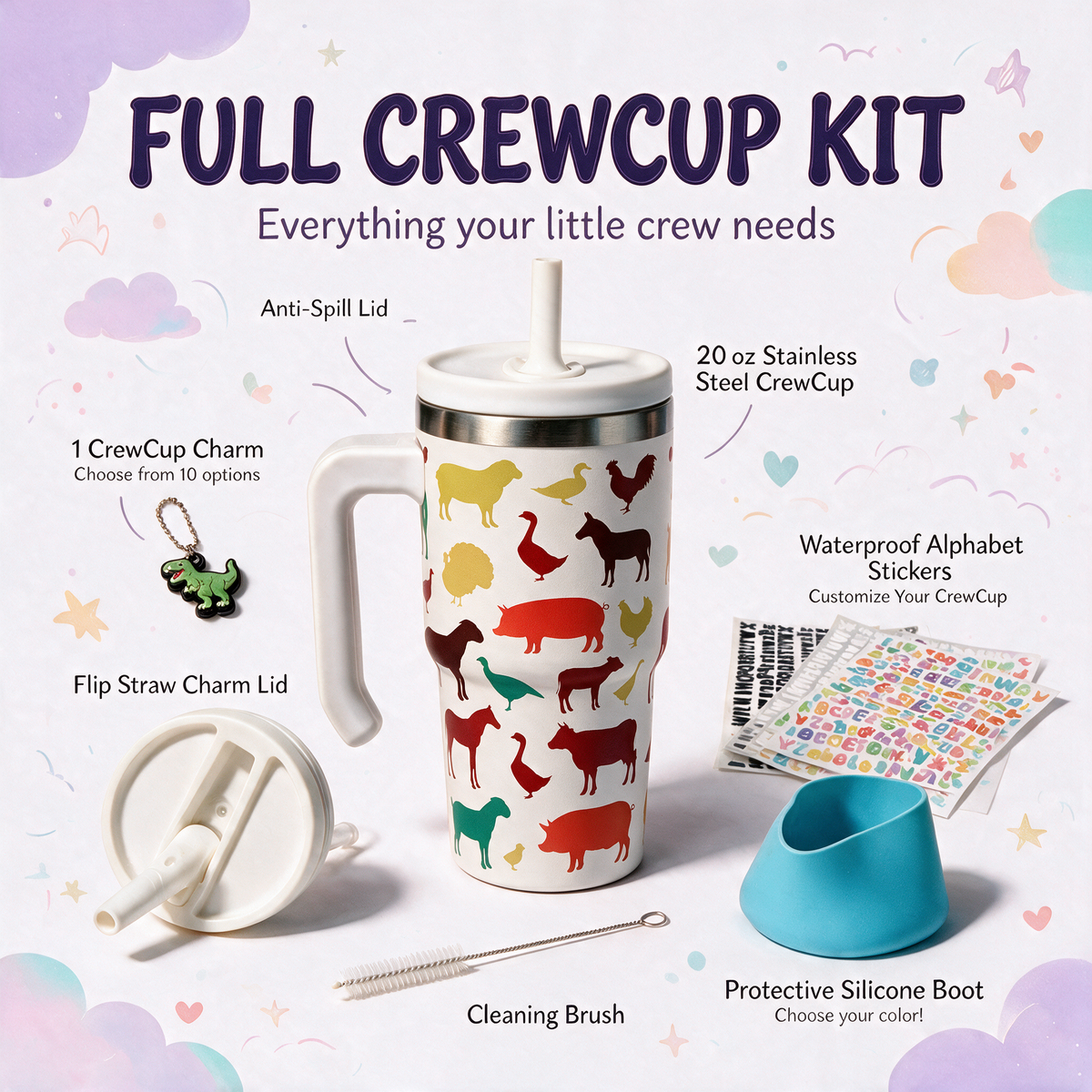 Farm Animals Spill Proof Kids CREWCUP 20oz