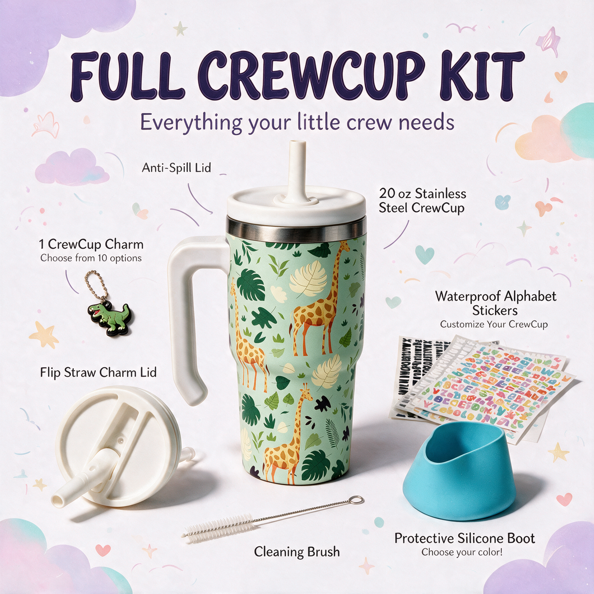 Giraffe Pattern Spill Proof Kids CREWCUP 20oz
