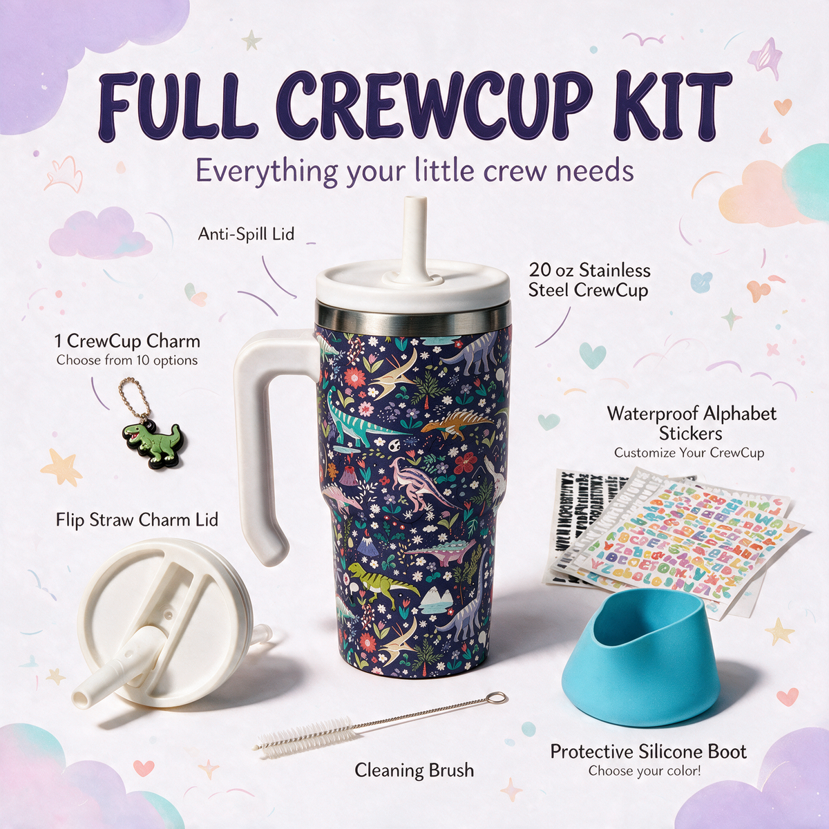 DINOSAURS 4 Spill Proof Kids CREWCUP 20oz