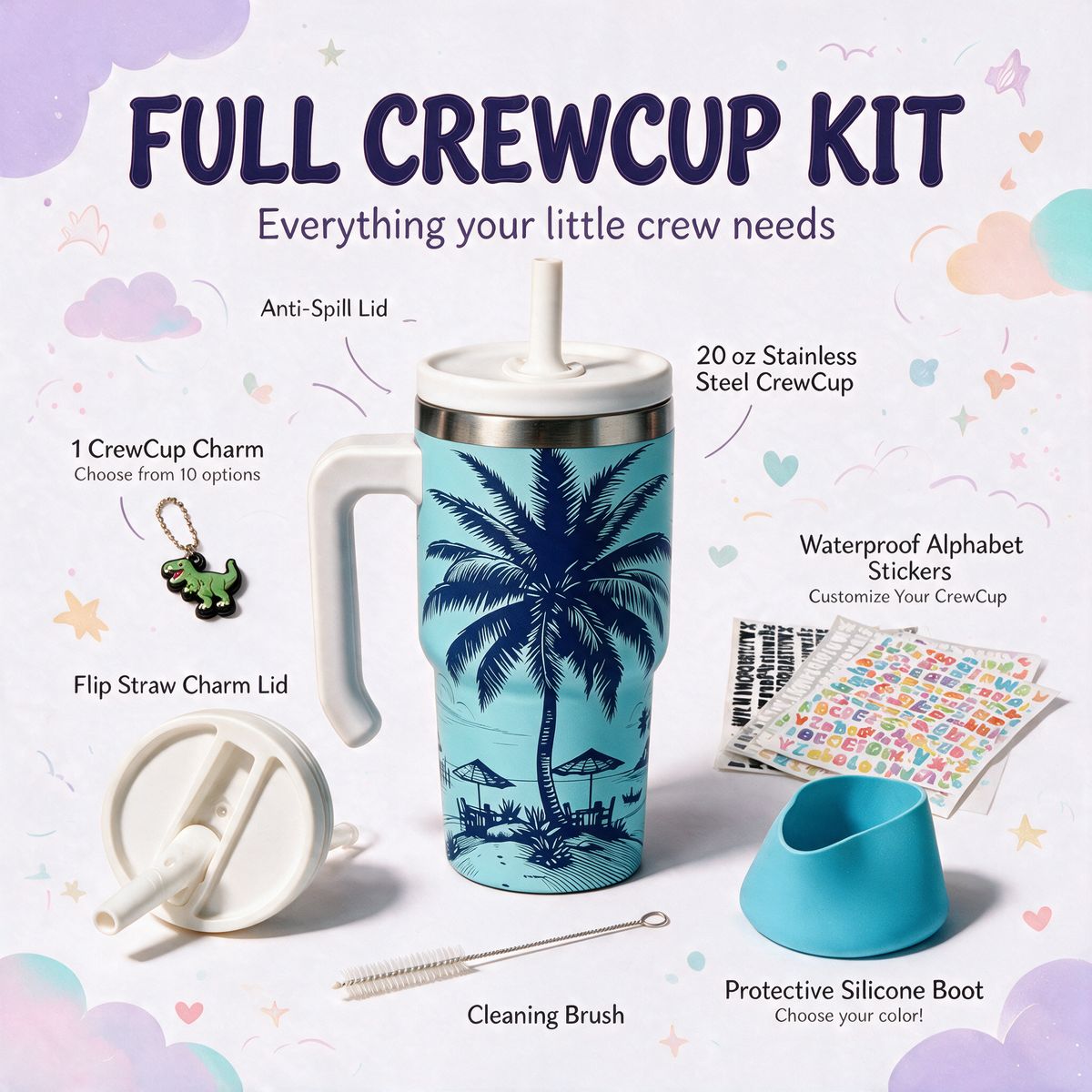 Palm Trees Spill Proof Kids CREWCUP 20oz
