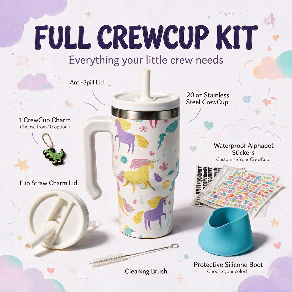 UNICORNS 3 Spill Proof Kids CREWCUP 20oz