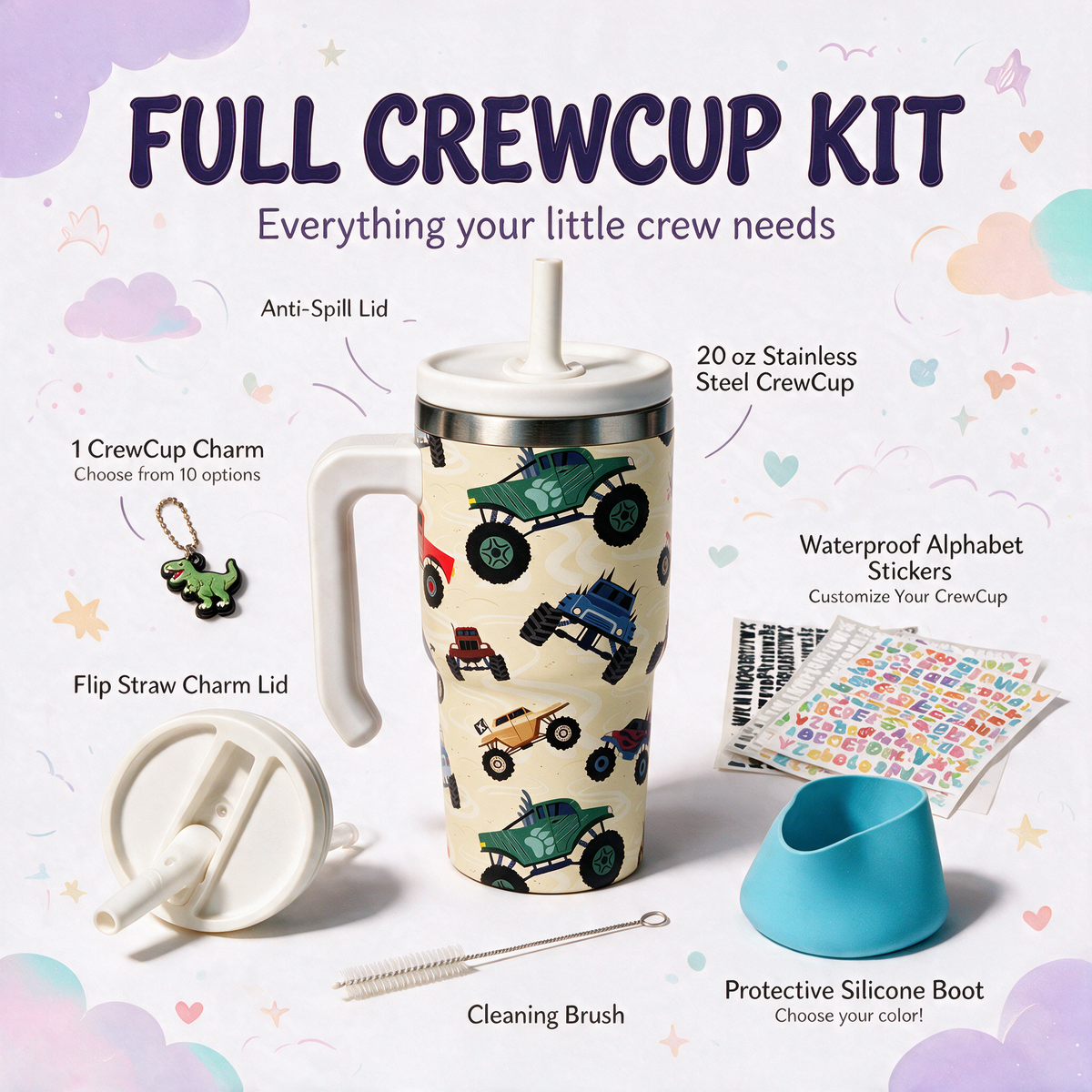 MONSTER TRUCKS 2 Spill Proof Kids CREWCUP 20oz