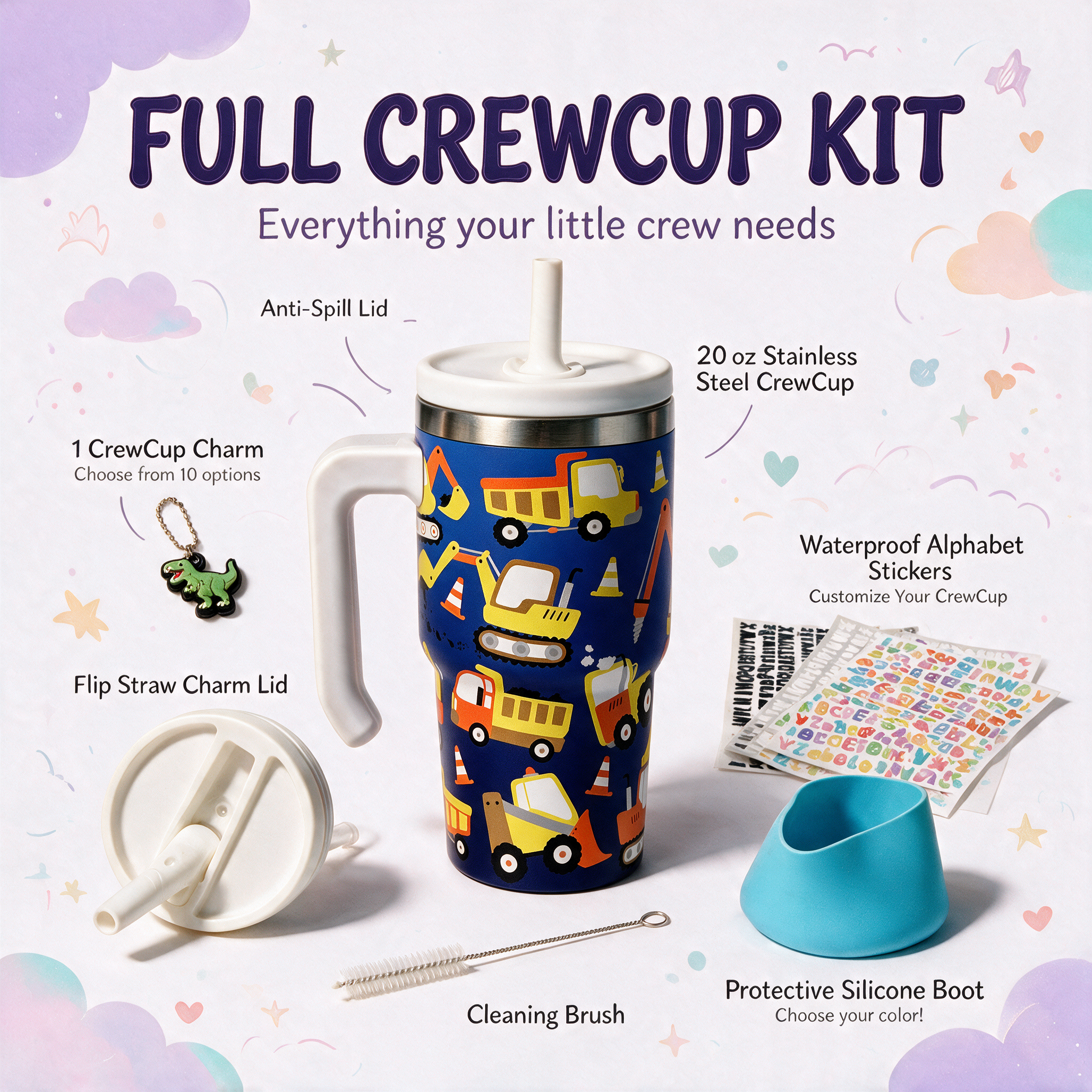Construction Vehicles Spill Proof Kids CREWCUP 20oz
