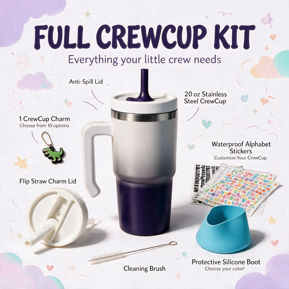 White Purple Gradient Spill Proof Kids CREWCUP 20oz