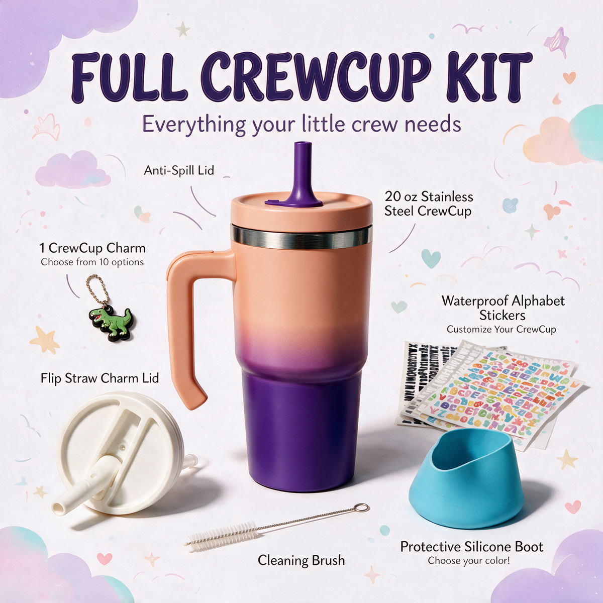 Orange Purple Gradient Spill Proof Kids CREWCUP 20oz