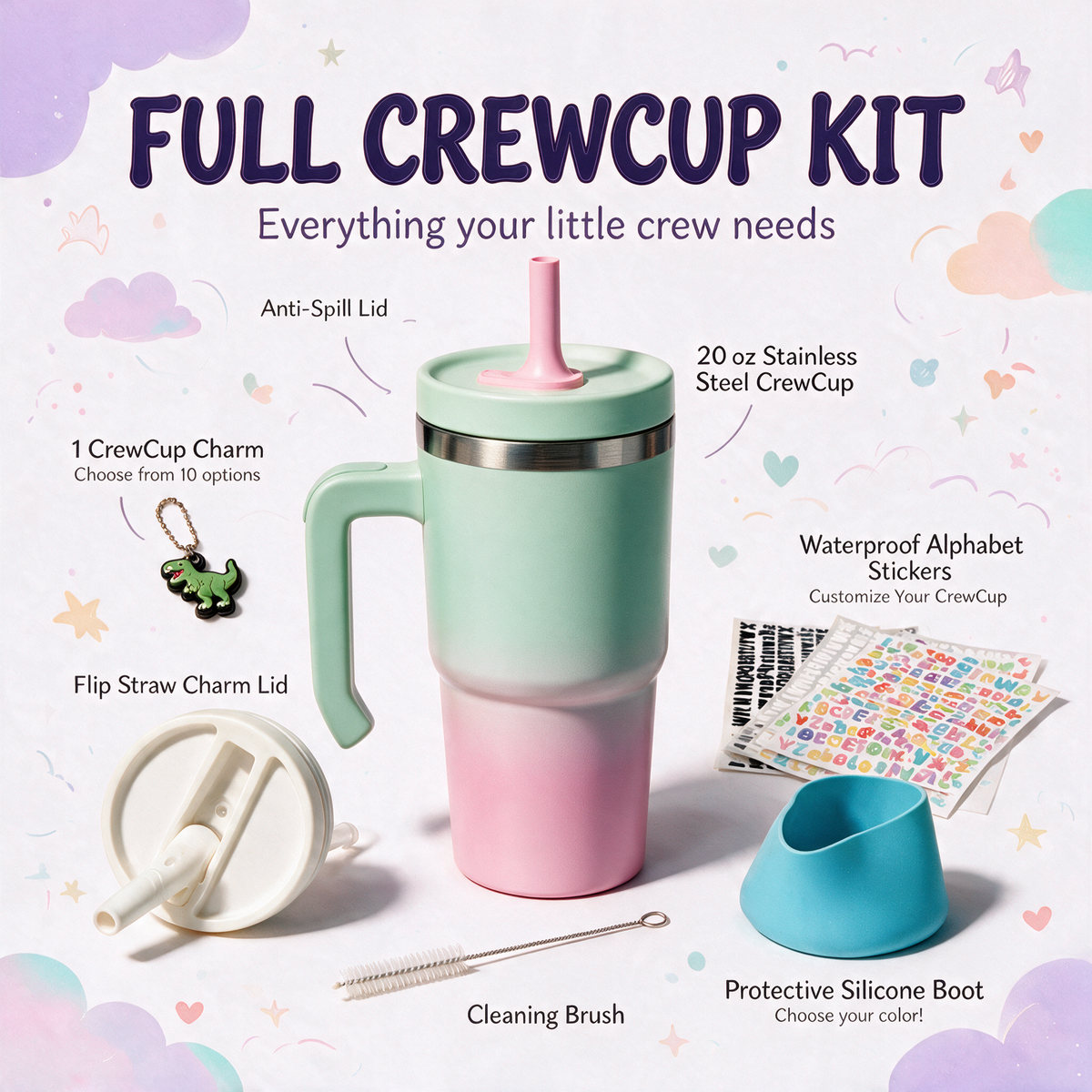 Green Pink Gradient Spill Proof Kids CREWCUP 20oz