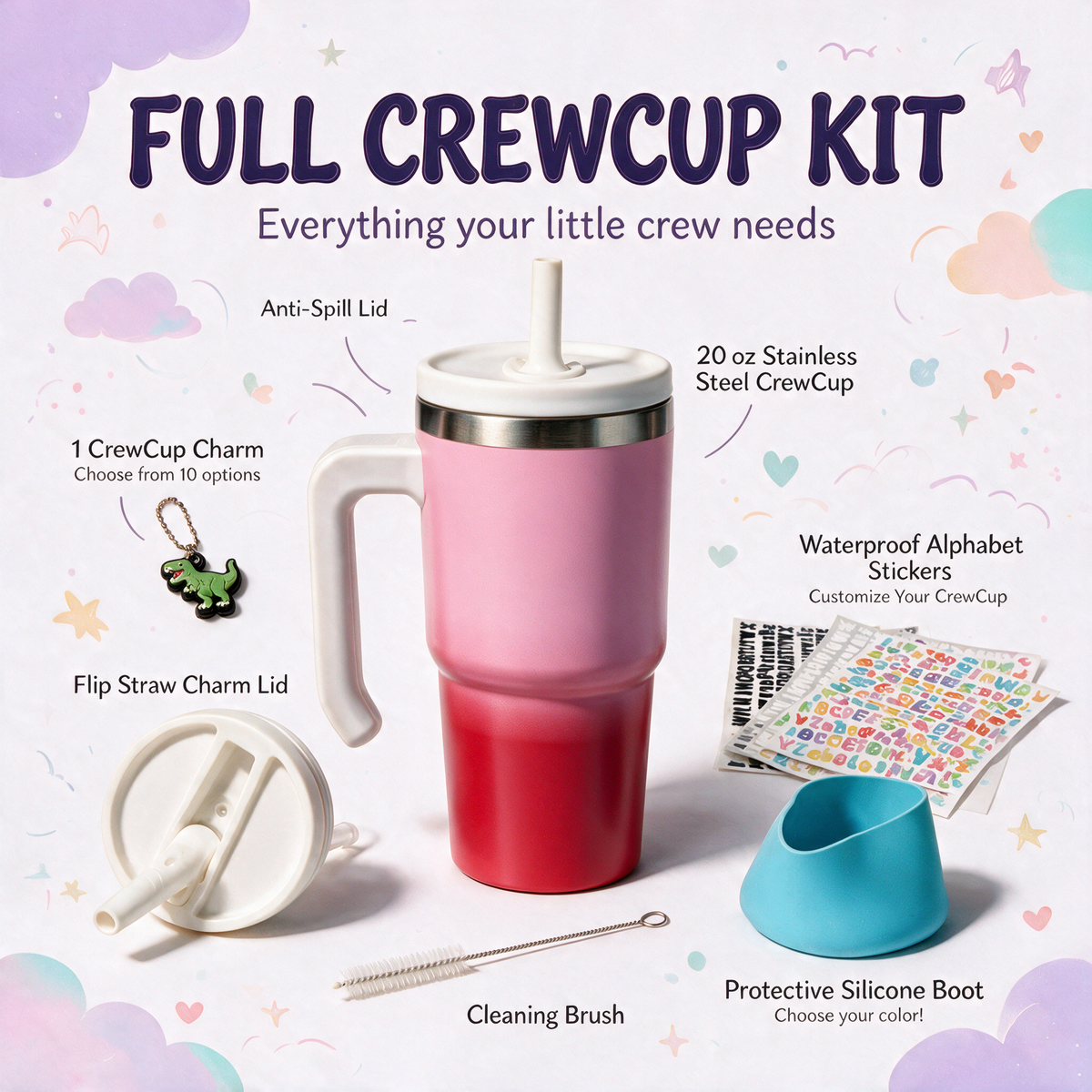 Pink Gradient Spill Proof Kids CREWCUP 20oz